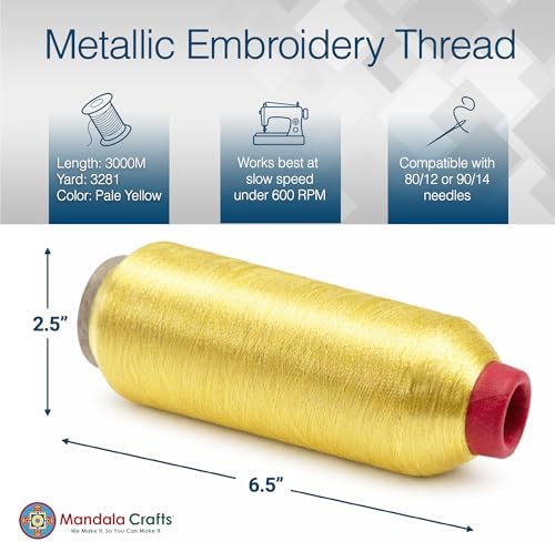 Mandala Crafts Metallic Pale Yellow Embroidery Floss for Sewing, 3281 Yard Spool