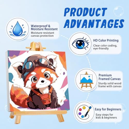 AUKELHJ Paint by Numbers Kit for Kids with Frame, Raccoon, 8X8 inch