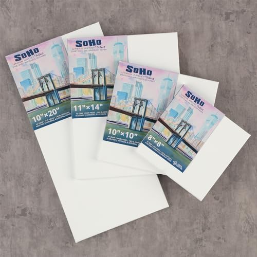 SoHo Urban Artist Select Stretched Cotton Watercolor Paper on 5/8" Frame - 12"x16" 140lb, 300gsm - 100% Acid-Free Cotton Paper for Mixed Media, Watercolor & More - Professional Artists, Students
