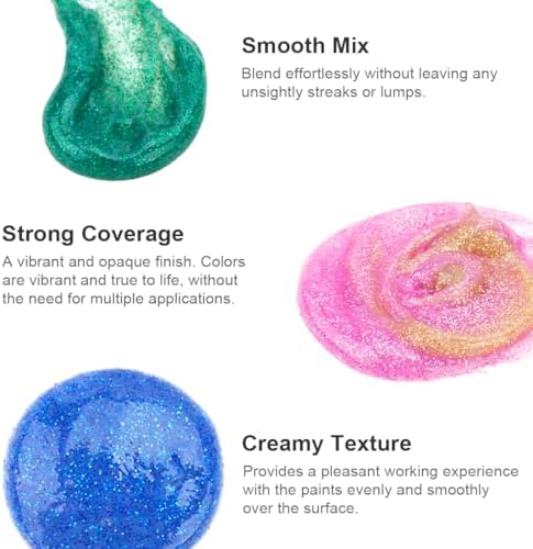 AUREUO Galaxy Glitter Acrylic Paint Set - 8 Twinkle Iridescent Colors 0.71 Fl Oz / 21ml Tubes Sparkling Art Paints for Holiday Crafts Decor Non Toxic Art Supplies for DIY Projects, Gifts for Artists