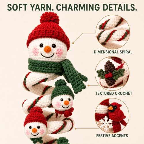 Crochet Snowman Spiral Ornament DIY Kit, Christmas Craft for Adults