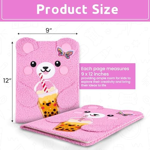 VOTUM Fuzzy Sketch Book: Personalized Artist Sketchbook: Sketching, Drawing and Creative Doodling. Notebook and Sketchbook to Draw and Journal (Pink Bear)