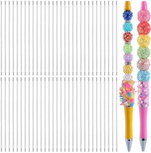 60PCS Beadable Pen Extender Rods, 117mm Beaded Metal Rods, Silver