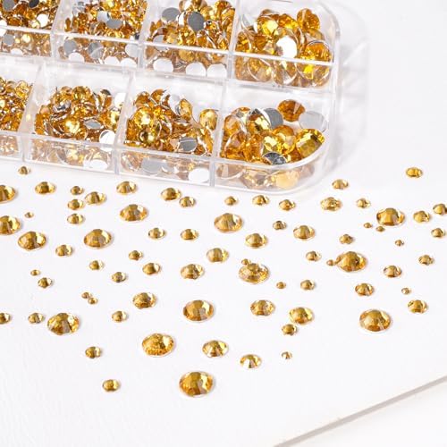 Canvalite 3348Pcs Gold Rhinestones Flatback Gems, Nail Rhinestones Nail Art Gems with Jewelry Glues, Pick Up Tweezers and Rhinestone Picker Dotting Pen, Nail Art Tools for Nails, Clothes, Face, Craft