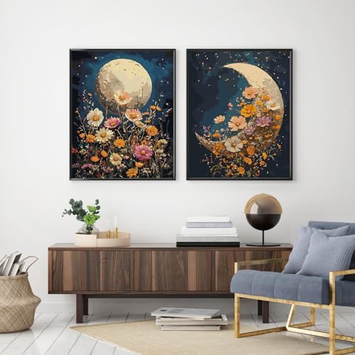 Possoco 2 Pack Paint by Numbers Kit for Adults Beginner, Moon Flowers Adult Paint by Number Kits on Canvas, DIY Acrylic Number Painting for Adults for Home Decor Gift 16x20 Inch