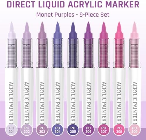 Monet Purples 9 Colors Acrylic Paint Markers Set for Art Painting, DIY Crafts, Wood, Glass, Canvas & More