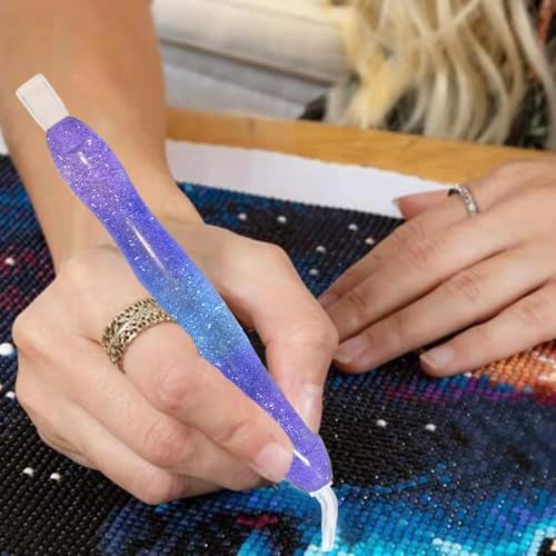 Praise V Do Diamond Painting Art Drill Bead Pen Accessories Tool Kit, 5D Diamond Painting Drill Pen Stylus Tips Placers Heads and Glue Clays Shine Purple