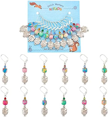 NBEADS 12 Pcs Sheep Stitch Markers, Alloy Crochet Stitch Marker Charms with Polymer Clay Beaded Locking Stitch Marker Knitting DIY Handmade Gift for Knitting Sewing Accessories Jewelry Making