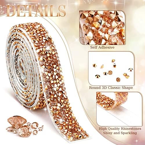 Xinnun 5 Rolls Rhinestone Ribbon,Champagne Rose Gold,0.59 Inch,Basic Style