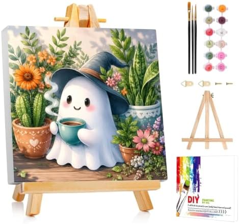 AUKELHJ Paint by Numbers Kit for Kids with Frame, Halloween Ghost, 8X8 inch