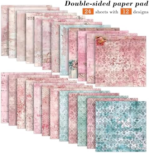 6 Inch Retro Pink Scrapbooking Paper Pad - 24 Sheets Double Sided Aesthetic Design Cards Paper for Photos Album Journals Material Decorative Collage Origami DIY Crafts Gifts Wrapping