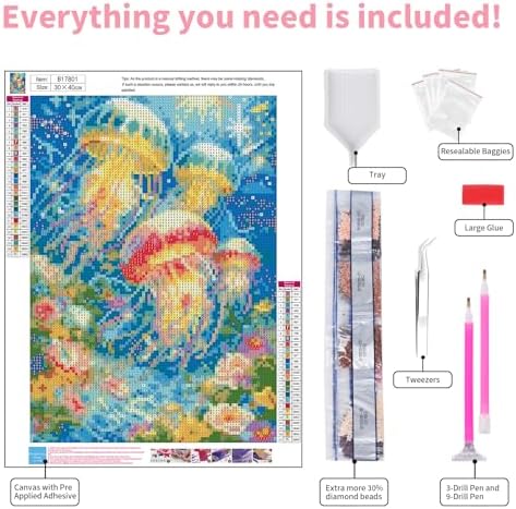 Diamond Art Kits for Adults, 5D Glowing Jellyfish Diamond Painting Kit