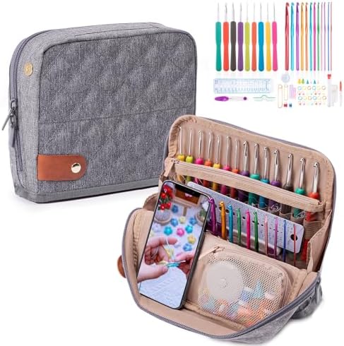 82Pcs Crochet Hook Set with Storage Case - Stand Up Crochet Hook Case with 20 Size Crochet Hooks & needles, Crochet Accessories - Crochet Needles Set for Crochet Lovers, Crochet Kit for Beginners