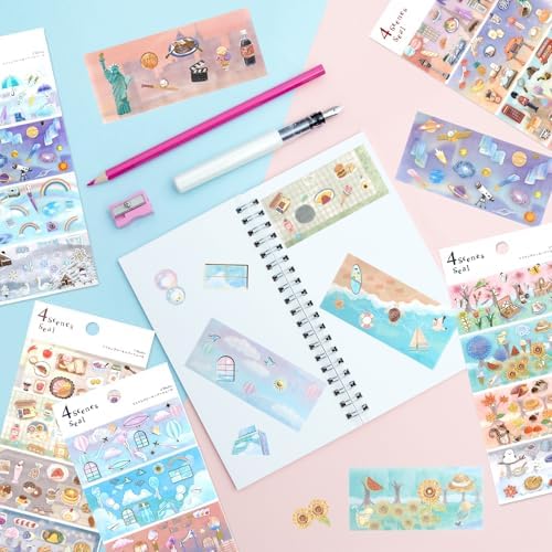 Japanese Planner Stickers, Gold Foil Washi Stickers, 12 Sheets