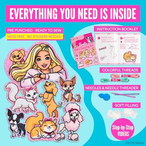Barbie® Sewing Kit for Kids Ages 6-12 - Sew Your Own Puppy & Kitten