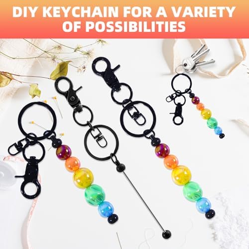 48 Pcs Beadable Keychains Bars bulk - 24 Black DIY Metal Beaded Keychain Making Kit + 24 Bags Included, Bead Keychain Supplies,Blank Key Chain, Perfect for Women, Men, Mother's Day, Birthday Gift