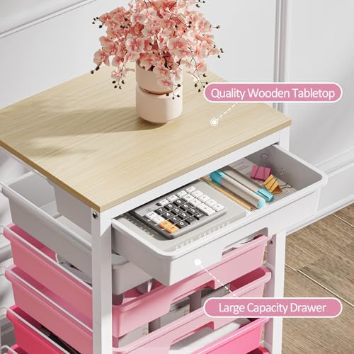 Sykiariol Rolling Cart with 6 Drawers,Pink