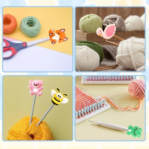 20Pcs Knitting Needle Stoppers Cute Animals Knitting Needle Point Protectors fit Size US 2.5-13 (3mm-9mm) Needles for Beginners Knitting Crochet Hand DIY Supplies Accessories