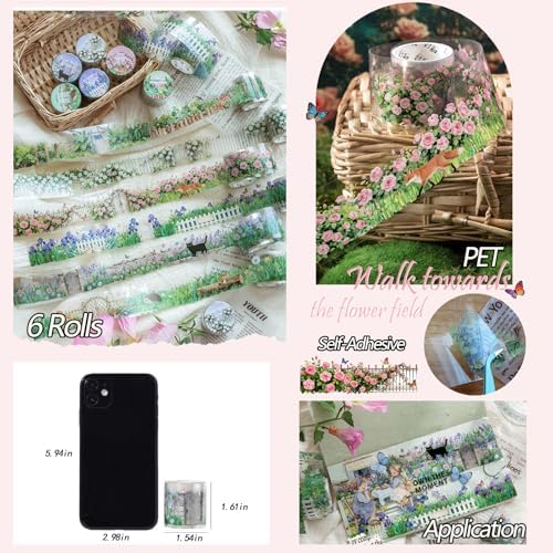 PET Tape Stickers for Scrapbooking Supplies,Floral Stickers for Journaling