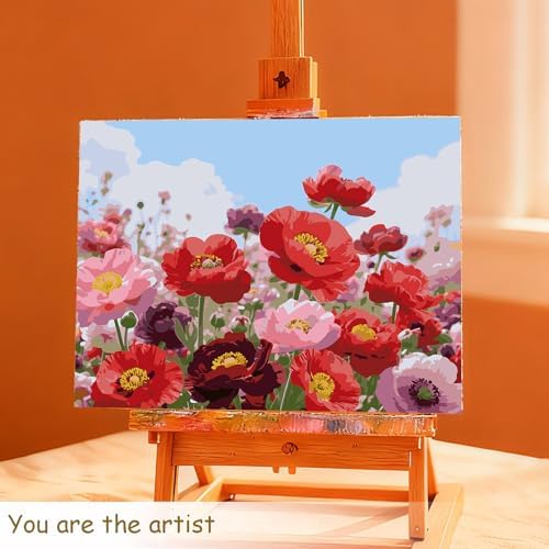 Muzagroo Paint by Numbers Oil Painting Kits for Adults DIY Poppy Flowers Oil Painting for Beginners Hand Crafts Kits with Brushes and Acrylic Paints 16x20 inches (Poppy)