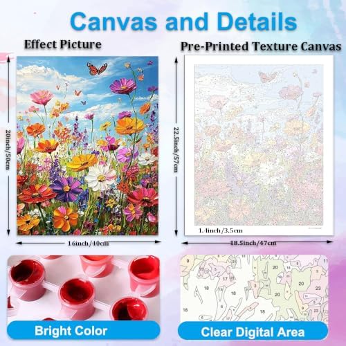 Artunion Wild Flowers Paint by Numbers Kit for Adults,Flower Canvas Paint by Number Kits, DIY Oil Painting Paint by Number Kits on Canvas Arts Craft for Home Wall Decor 16x20 Inch
