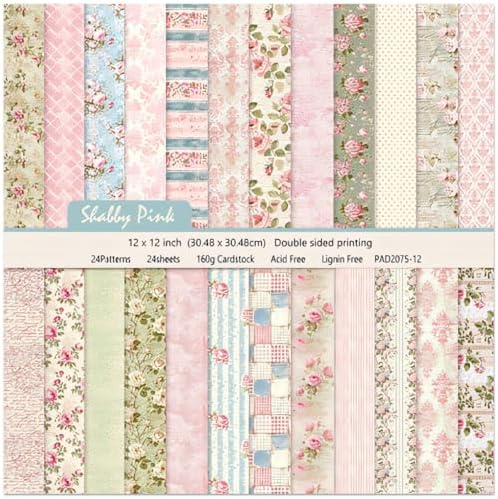 Scrapbook Paper Pad 12×12,Floral Double-Sided Pattern Designer Planner Junk Journal Decorative Craft Paper,Card Making Journaling Origami Decopage Scrapbooking Supplies, 24 Sheets