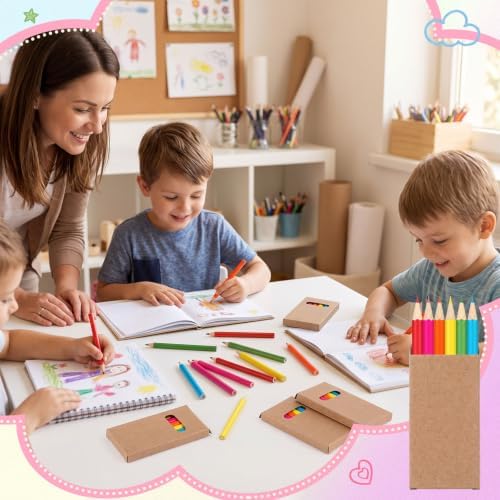 Ctosree 24 Packs Mini Colored Pencil Bulk 6 Per Box, Neon, 3.5''