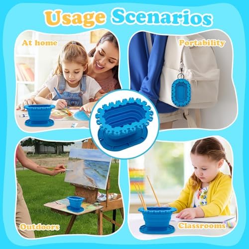 Foldable Silicone Paint Brush Cleaner Cup with Holder, Collapsible Rinse Basin for Acrylic, Watercolor and Water-Based Painting, Portable Brush Washing Cup for Artists and Hobby Painting ﻿ ﻿ ﻿