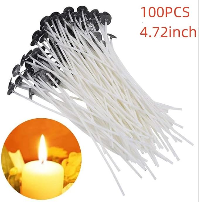Candle Wicks 100% Natural Cotton, Braid Candle Wick Pre Waxed Non-Smoke Braided Wicks Beeswax Candles Wicks for Candle Making DIY Easter Candle Decor 5inch (12cm)