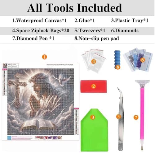 Jesus Prayer Diamond Art Kits for Adults, DIY Religious Diamond Painting Kits Round Diamond Dots for Adults,5D Full Drill Christ Painting Kit Art and Crafts for Adult Home Wall Decor 14 X 14inch