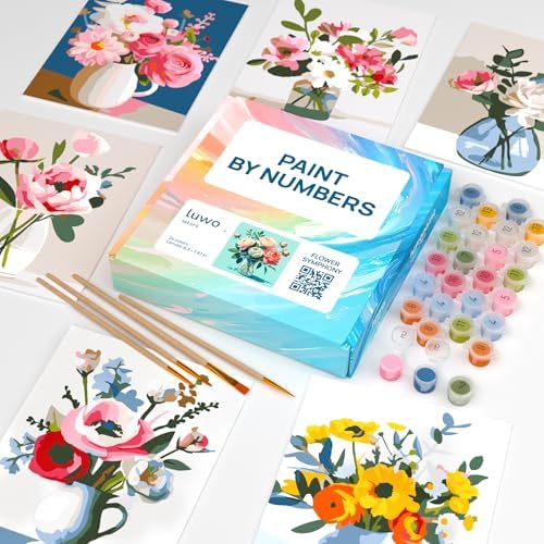 LuwoArte 6 Pack Paint by Numbers Kit for Adults – Flower Symphony – Floral Paint by Numbers for Adults Beginners – DIY Adult Paint by Number Kit – Relaxing Painting Set – 6.3 x 7.87 inch