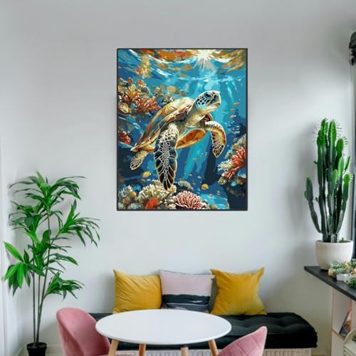 ldazao Framed Paint by Numbers Kit for Adults Sea Turtle Paint by Number Artist Kit Beginner DIY Painting Kits for Adults On Canvas for Gift Home Wall Decor 9.5x12 Inch
