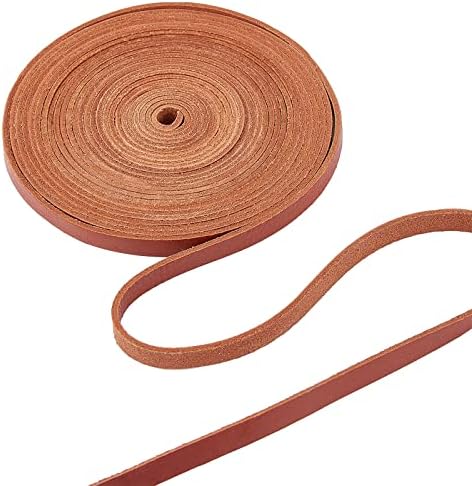 GORGECRAFT 5.5Yds 8mm Flat Genuine Leather Cord Natural Leather String Lace Strips Full Grain Cowhide Braiding String Roll for Jewelry Making DIY Craft Braided Bracelets Belts Keychains(Brown)