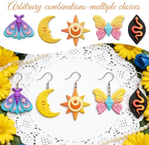 ORIGACH 15 Pcs Mystic Divination Theme Polymer Clay Cutters Set Sun Moon Star Butterfly Shape Earring Clay Cutter DIY Craft Supplies for Earring and Jewelry Making