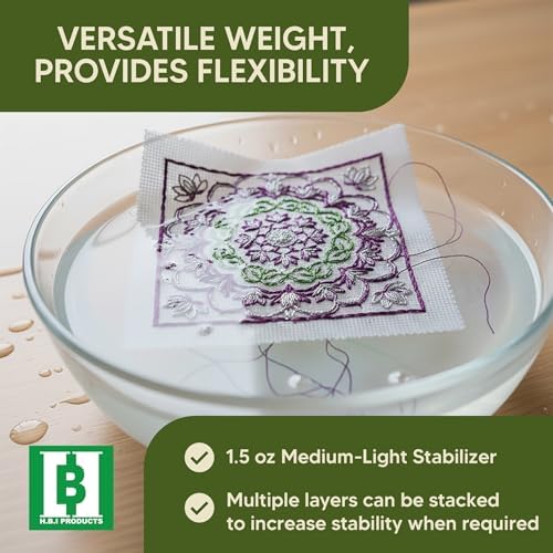 H.B.I. Wash Away Water Soluble Stabilizer for Embroidery Roll, Stabilizer for Embroidery Machines, 12" x 25 Yards, 1.5 oz, Backing for Machine & Hand Embroidery. (Pack of 2)