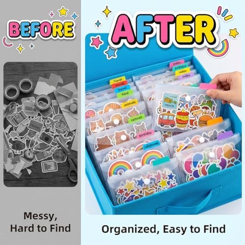Sticker Organizer, Clear Plastic Envelopes with Snap, 12 Pack Waterproof and Durable for Sticker Storage, Scrapbook Storage, Washi Tape, Scrapbooking & Stamping Supplies (6.3×4.5 Inches)