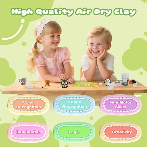 Nicella Air Dry Clay Kit, 12 Animals Modeling Clay for Kids, Model Magic Clay with Sculpting Tools and Tutorials, Safe & Non-Toxic, DIY Arts & Crafts School Projects, Home Party Favors for Boys Girls