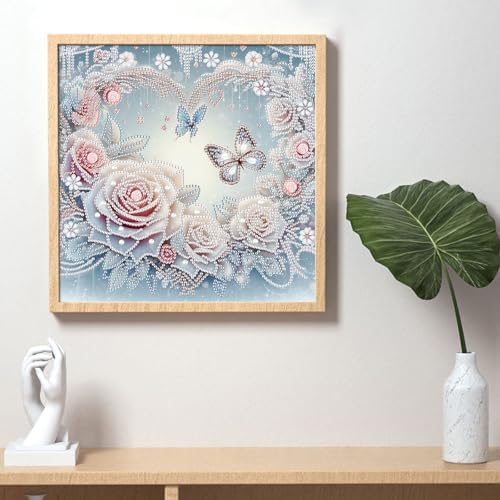 Diamond Art Painting Kits for Adults, 5D Special Shape Diamond Art Kits for Beginners, Crystal Rhinestones Diamond Art Painting for Home Wall Decoration Gift 12×12 inch, Flowers and Butterflies