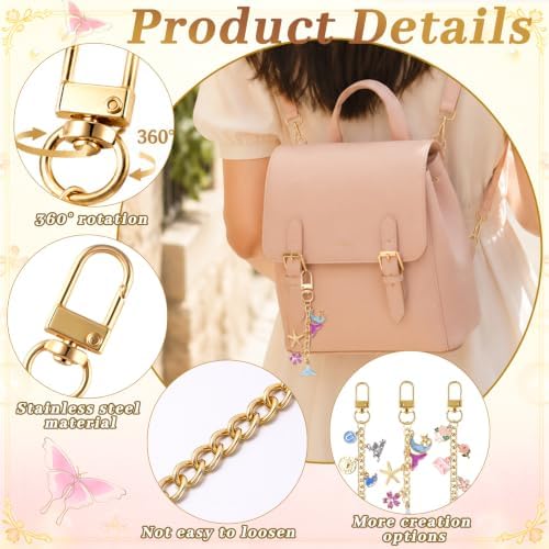 Wurosi 30 Pcs Metal Keychain Making Kit, Bag Charm Chains,Gold