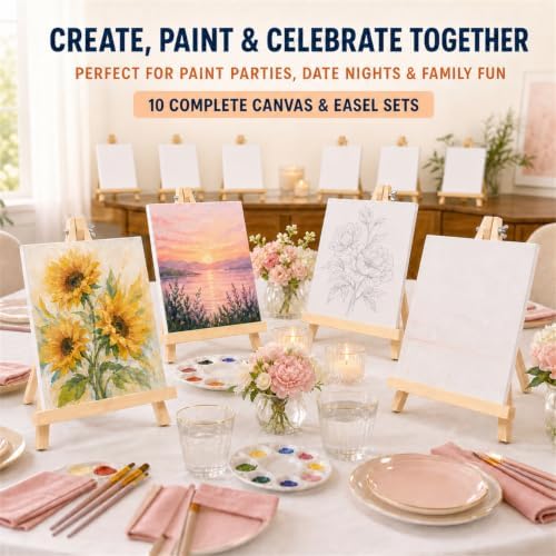 10-Set Canvas Boards with Easels, 8 x 10 Inch, Paint Party Kit