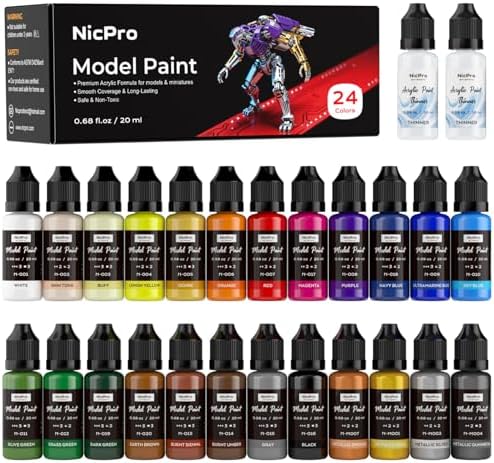 Nicpro 24 Colors Model Paint Set, 20ml Ready to Use Modeling Acrylic Paints