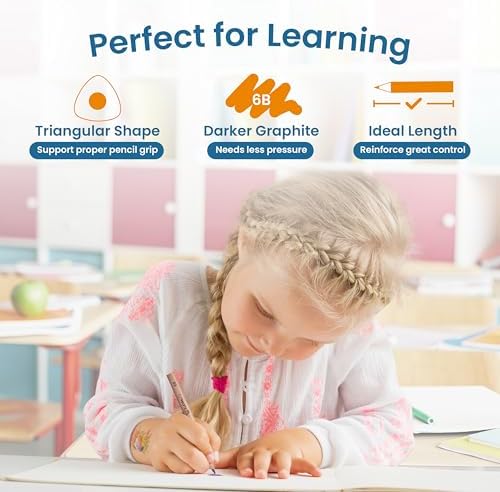 Learning Pencils For Toddlers 2-4 Years–Kids Pencils For Beginners, Toddlers And Preschoolers, Jumbo Triangle Shape With Soft Graphite (8pk+Sharpener)