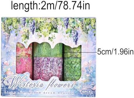 Vintage Floral Wide Washi Tape, 6 PET Rolls for Journaling Crafts | 6 wide PET rolls for journaling supplies, scrapbook supplies, junk journals, card making, DIY crafts and gift wrappin