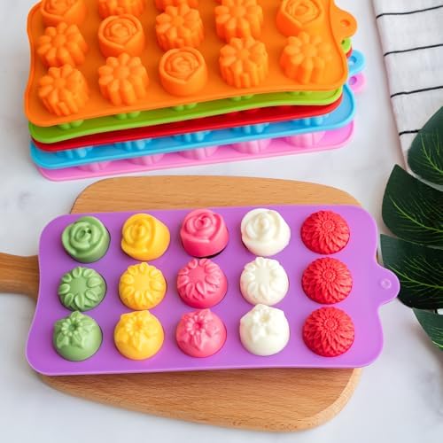 6 Pack Flower Shape Chocolate Candy Molds, Silicone Baking Molds