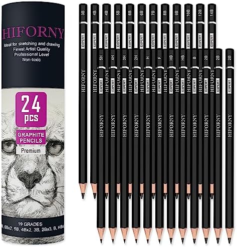 HIFORNY 24-Piece Graphite Sketching Pencil Set - 14B-5H, Ideal for Beginners & Artists