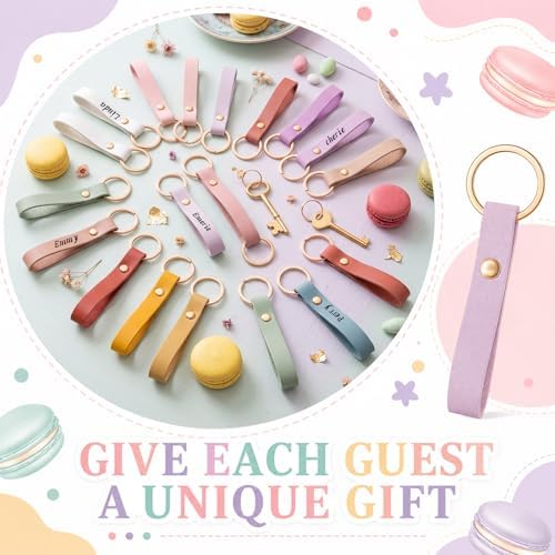 Wavyknot 50 Pcs Leather Keychain Blanks, 3.9 x 0.7 Inches, Bright Colors