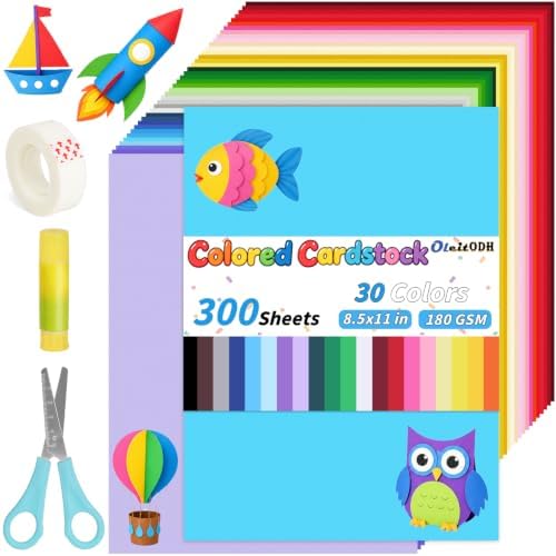 Oleitodh 309 Sheets 8.5" x 11" Colored Cardstock, 30 Colors