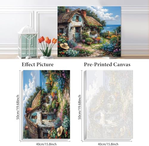 KYOQFVN Riverside Cottage Paint by Numbers Kit for Adults Beginner - Easy Acrylic Adult Painting Kits on Canvas, Flower Paint by Number Kits for Home Decor 16x20inch