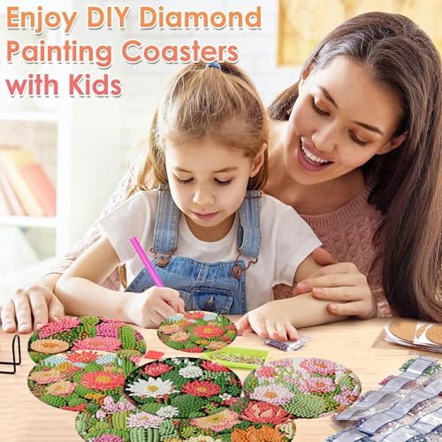 ijbnhd Cactus Diamond Painting Coasters Kit with Holde 4X4IN