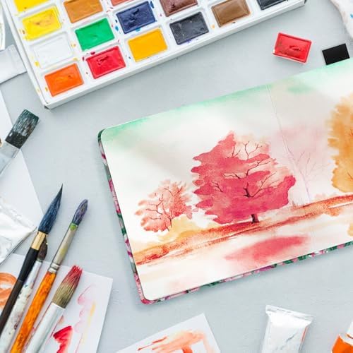 Watercolor Art Sketchbook,5 x 5 inches Portable Hardcover Journal Sketchbook,30 Sheets 140lb/300gsm Acid-Free Drawing Paper,Travel Mixed Media Notebook for Beginners Artists,Pink Peony